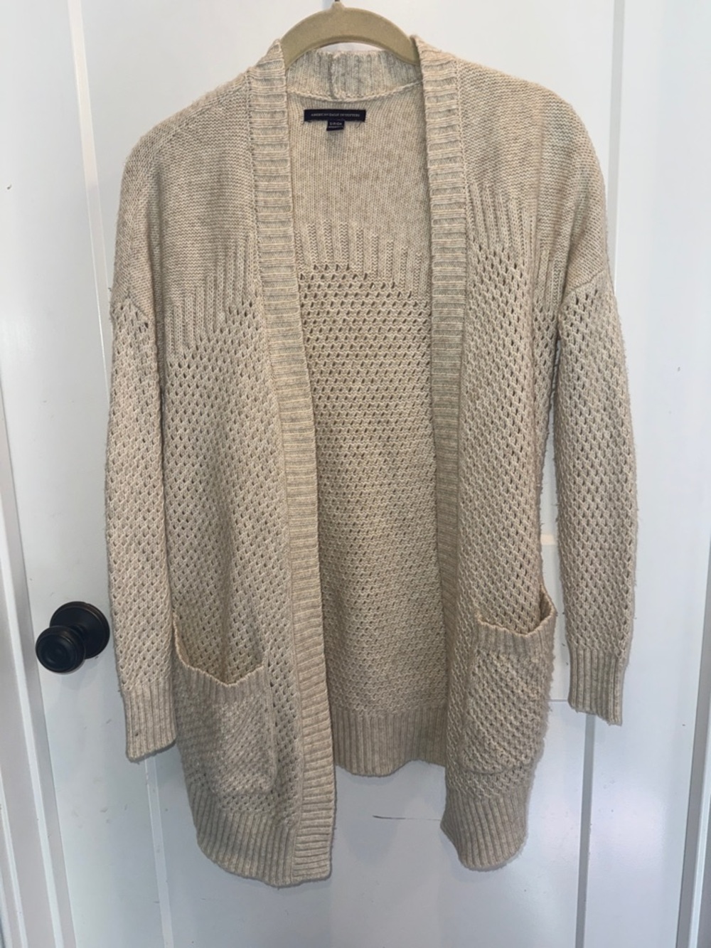 American Eagle Outfitters Cream Open-Front Knit Cardigan